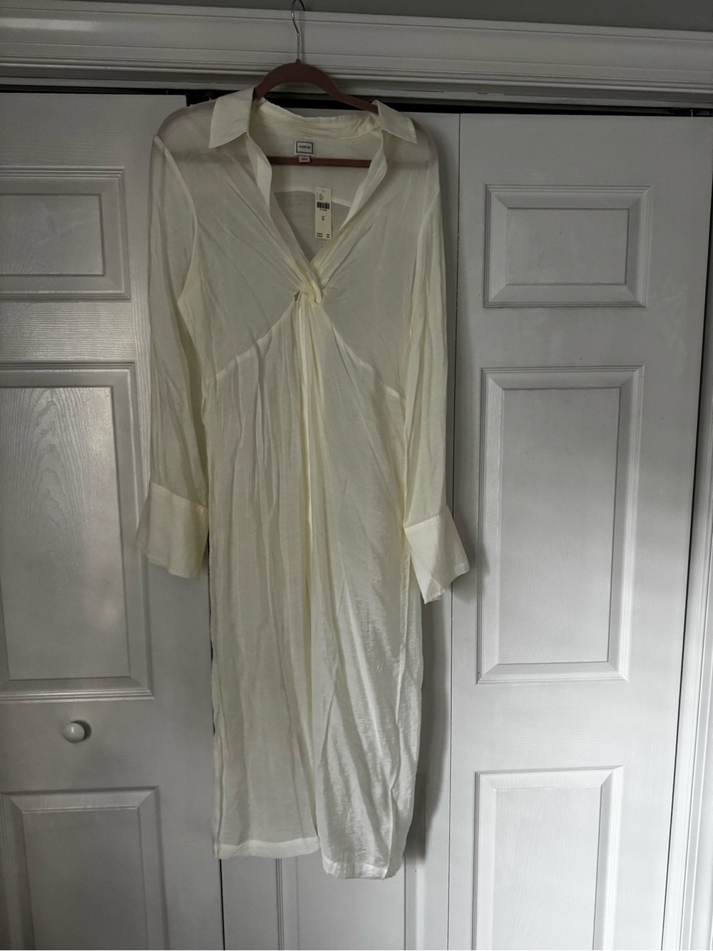 Maeve Cream Long Sleeve Twist-Front Shirt Dress